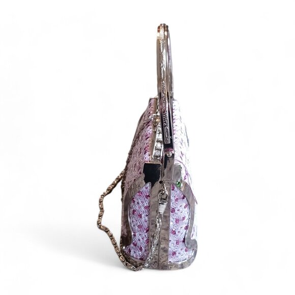 Pink Sequin White Lace Princess Two Way Evening Mini Hand Bag Crossbody - Picture 7 of 14